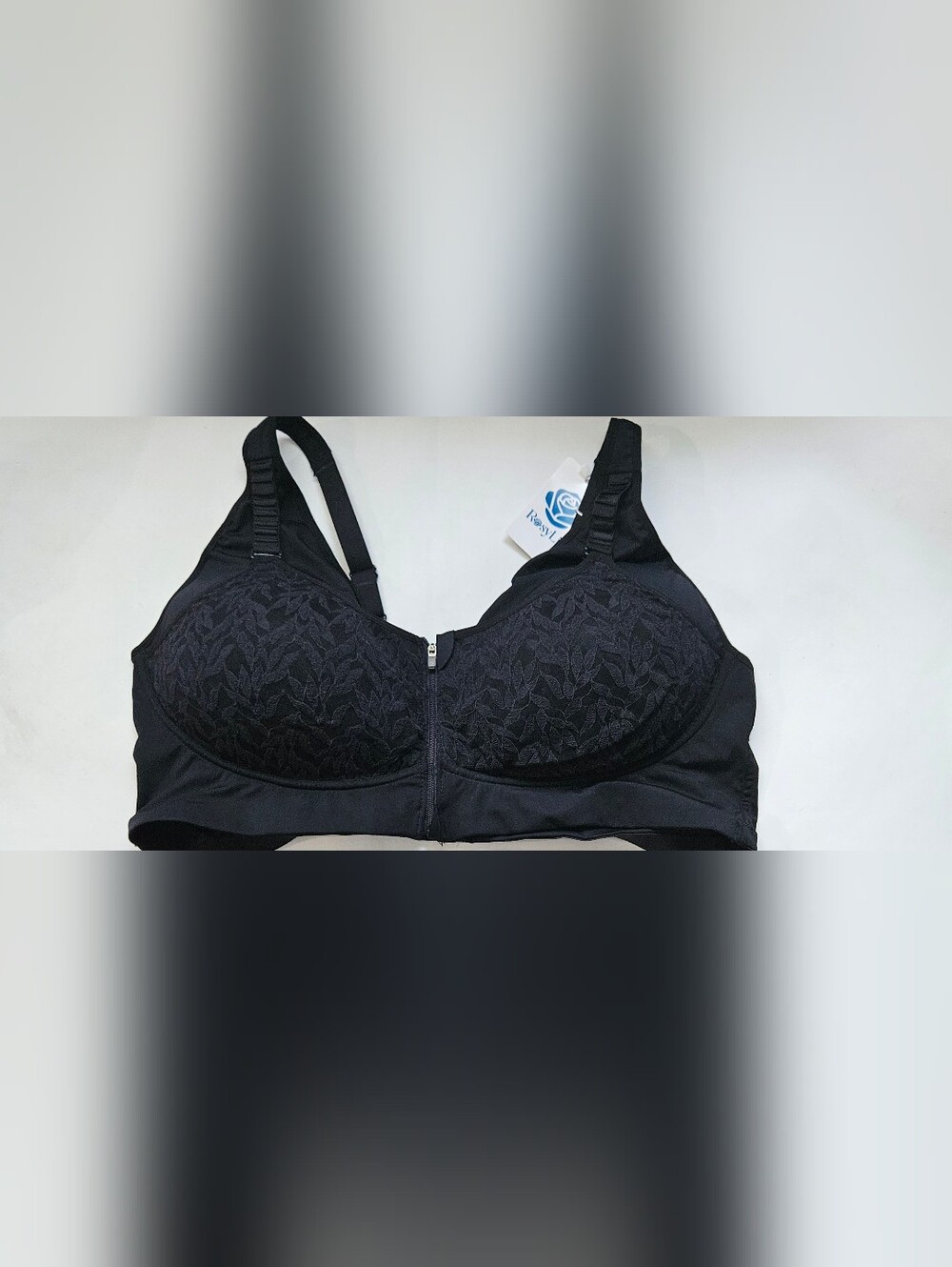 Rosy Lift Front-Zip Closure Wierless  Black Lace Support Bra